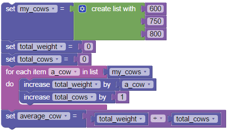 Calculation of Average Cow with For-Each Loop