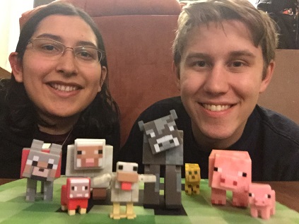Ellie and Cory with Minecraft toys